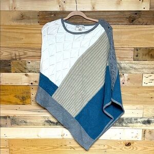 Coldwater Creek One Size Gray, Blue, Tan, White Multi Texture Sweater Poncho